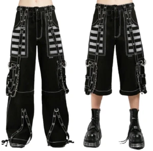 Pantalones góticos cromados punk punk negros algodón pantalones emo con malla blanca - Imagen 1 de 4