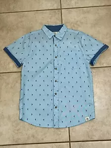 Free Planet Button Up Shirt Boys Youth Large 14/16 Shark Pattern Short Sleeve - Picture 1 of 3