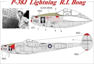 Calcomanías UpRise UR4843 - CALCOMANÍA P-38J Lightning R.I.Bong 1/48 - Imagen 1 de 5