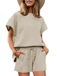 Womens Loungewear Set Short Sleeve Tops and Shorts 2 Piece Outfits Matching L... - Picture 1 of 5
