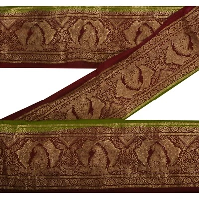 Sánskriti Vintage 1 Yarda Borde Sari Tejido Brocado Artesanal Costura Encaje Rojo Oscuro Foto 1 de 4