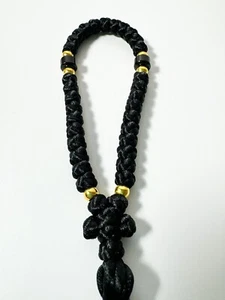 Cuerda de oración ortodoxa Komboskini cola de rata negra 33 nudos regalo chotki oriental - Imagen 1 de 3