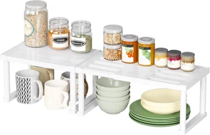 Ripiani Cucina Salvaspazio, Set Di 2 Scaffale Organizer Mensole Cucina Espandibi - Foto 1 di 12