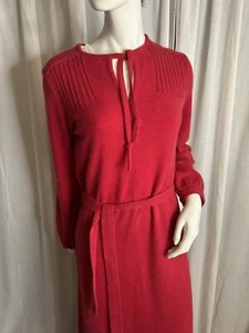 Vintage 80s Neiman Marcus Red Wool Belted Dress Tie Belt Classy Medium Grandma - Picture 1 of 19