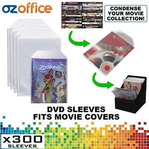 PREMIUM 300 x Clear DVD Plastic Sleeves w/ Flap - DVD Sleeves Fits Movie Covers