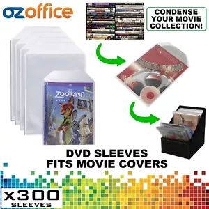 PREMIUM 300 x Clear DVD Plastic Sleeves w/ Flap - DVD Sleeves Fits Movie Covers - Picture 1 of 4