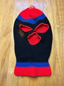 Vintage Knit Ski Balaclava 70s Robber Mask Full Face 3 Hole Multi-color - Picture 1 of 6