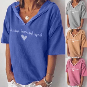 Women Oversized Hooded Tunic Tops Ladies Short Sleeve Hoodies T Shirt Blouse 14 - Picture 1 of 18