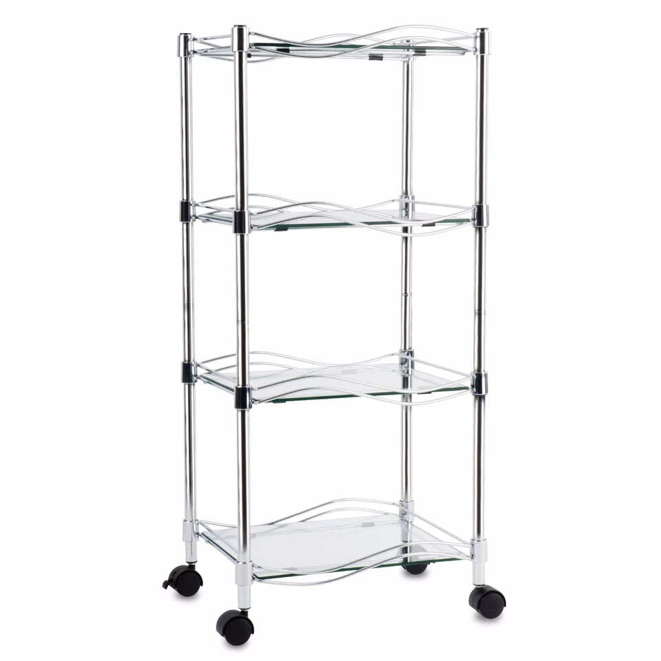 Scaffale IN Vetro B Ripiani Mensola Bagno Wohnregal con Rotelle - Immagine 1 di 4