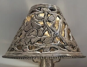Silver Metal Pierced Shade Candle Holder with Shade Rose Pattern 12cm Tall - Picture 1 of 15
