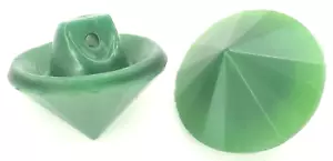 C1930-40s Vintage Pair MCM Jade Green Glass Retro Faceted Cone Button Set Lot - Picture 1 of 8