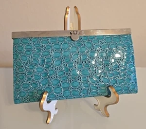 Turquoise Faux Alligator Vinyl wallet 7.5"  - Picture 1 of 8