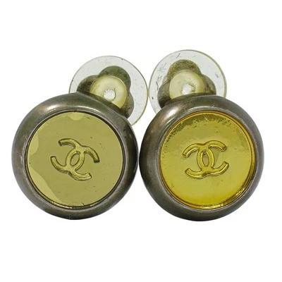 CHANEL CC Ohrringe Clip silberfarben Metall vergoldet rund - Bild 1 von 4