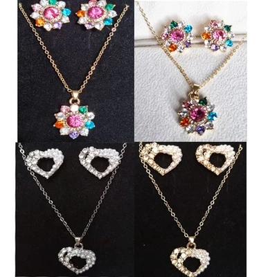 Womens Ladies Pearl Pendent Earring Necklace Set Zircone Stones Silver Jewellery - Image 1 of 2