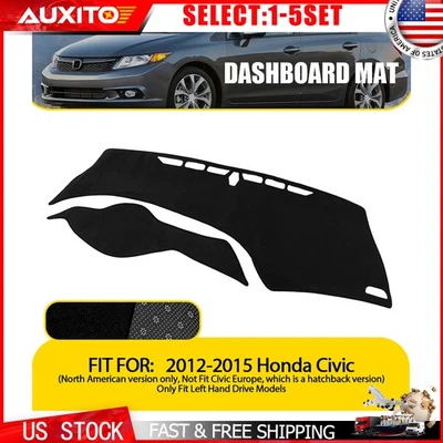Car Interior Dashboard Cover Dash Mat Pad For Honda Civic 2012-2015 Black 1-5X - Imagem 1 de 4