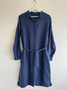 Vestido Camisa Azul Sal Marino Carenado Cornualles Lino Botón a través de lazo Cintura Talla 12 - Imagen 1 de 9