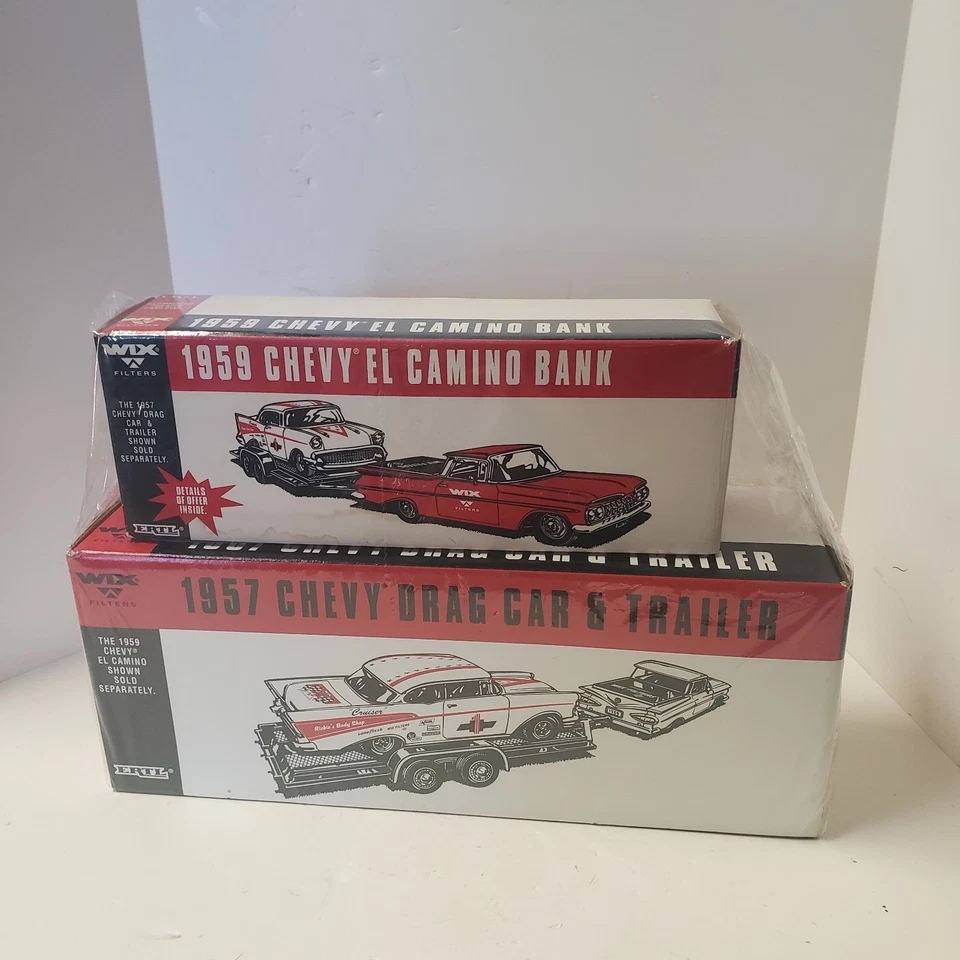 1/24 Ertl WIX 1957 Chevy carro de arrastre y remolque y Chevy El Camino 1959 conjunto de banco 1994 Foto 1 de 1