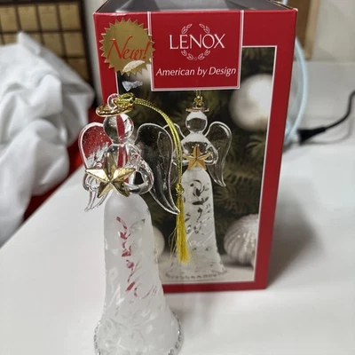 Lenox Hope Angel Ornament Etched Glass And Rhinestone Decorative Design 6" Tall - Image 1 of 4