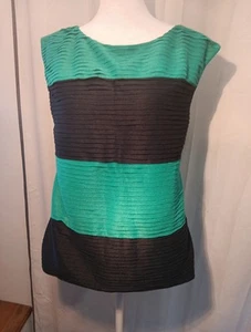 Vtg Y2k Ann Taylor Kelly Green& Navy Top S Layer Over Lay Sheer Color Block - Picture 1 of 9