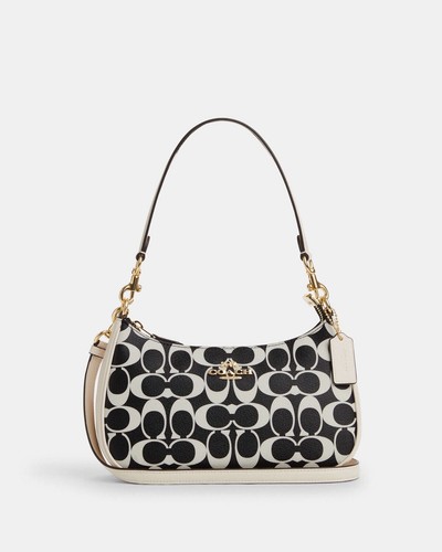 Borsa a tracolla Coach Teri nuova con etichette in tela firmata CQ674 nera multi