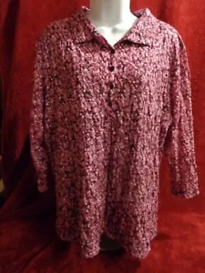 WOMENS STYLE & CO 1X PULLOVER PINK/PURPLE NYLON BLOUSE/TOP PARTIAL BUTTON/COLLAR - Picture 1 of 7