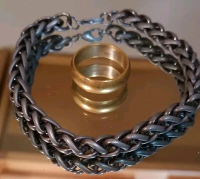 Мужской браслет из нержавеющей стали 8 дюймов и латунное кольцо размер 10 - Изображение 1 из 3