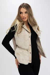 Charcoal Fashion Women’s Beige Faux Fur Panel Gilet & Multi Zips. Blue. 8-14 - Picture 1 of 10