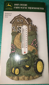NEW In Box! John Deere Green Tractor Handpainted Thermometer Barn Farm Scene