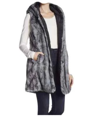 Chaleco con capucha Via Spiga para mujer talla S gris imitación piel reversible botón acolchado NUEVO Foto 1 de 4