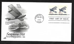 #2468 $1 Seaplane 1914 - ArtCraft FDC coil Pair - Picture 1 of 2