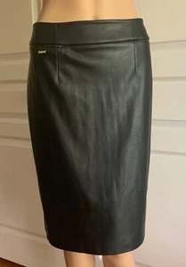 Calvin Klein Black Faux Leather Pencil Skirt, Sz 8 - Picture 1 of 9