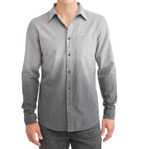 George Men's Slim Fit Dip Dye Button Up Shirt S Gray Long Sleeve Pocket Chambray - Picture 1 of 13