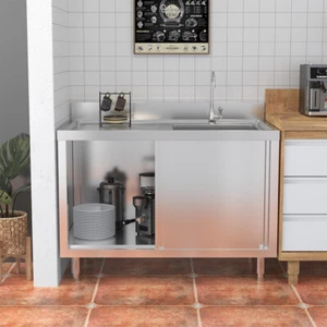 Commercial Sink Cabinet Utility Stainless Steel Catering Wash Basin with Door UK - Picture 1 of 11