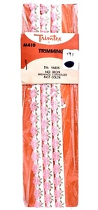 TrimTex Embroidered Trim,Pink Flower,White, Scallop Edge,1.5 yds.Vintage - Picture 1 of 2