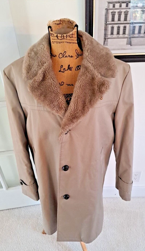 Abrigo Chaqueta Abrigo Forrado De Colección Haggar Para Hombres Talla 38 Beige Piel Sintética EE. UU. Foto 1 de 4