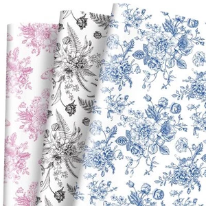 6 Sheets Floral Wrapping Paper -Not Roll- Black Blue Pink Flower Gift Wrap Pa... - Picture 1 of 7