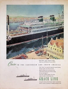 VINTAGE 1950s Print Ad ~ Grace Line ~ Cruise to the Caribbean and South America - Picture 1 of 1