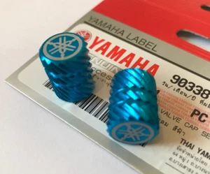 YAMAHA GENUINE WHEEL VALVE DUST CAP SET OF TWO HALF KNURLED FINISH BLUE - Picture 1 of 1