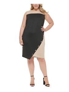 Tommy Hilfiger Damenkleid schwarz Kunstwickel vorne asymmetrisch Saum Plus 20 W
