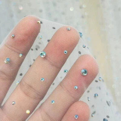 Crystal Mesh Fabric Tulle Voile Sheer Net Bead Sewing for Wedding Gown Dress - Image 1 of 4