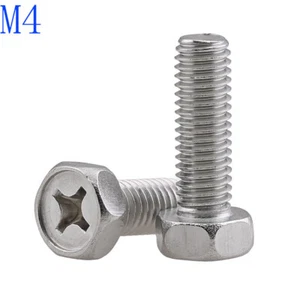 M4 - 0.7 4mm 304 Acero Inoxidable - Phillips Drive Cabeza Hexagonal Pernos Tapa Tornillos Nuevo - Imagen 1 de 4
