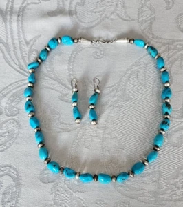 Sterling Silver Turquoise Native American Necklace & Earrings Vintage - Picture 1 of 7