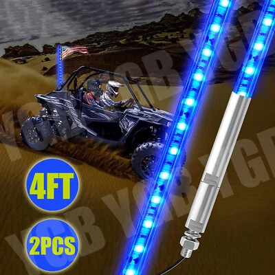 Antena de látigo LED espiral iluminada azul de 3 pies bandera para plataforma de semirremolques de 4 ruedas Foto 1 de 4