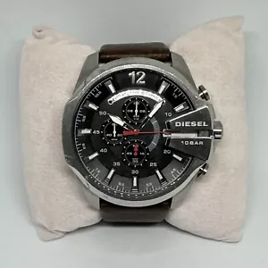 Diesel Mega Chief DZ4308 Mens Brown Leather Analog Dial Quartz Wrist Watch HME77 - Picture 1 of 11