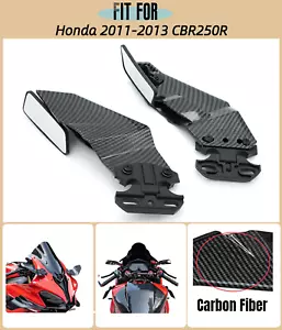 Carbon Fiber Complete Wind Wing Rearview Mirrors Fit for 2011-2013 Honda CBR250R - Picture 1 of 12