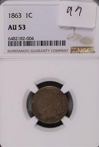 1863 Indian Head Cent NGC AU-53 #2-004 - Picture 1 of 2