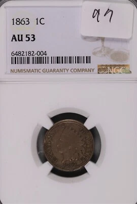 1863 Indian Head Cent NGC AU-53 #2-004 - Image 1 of 2