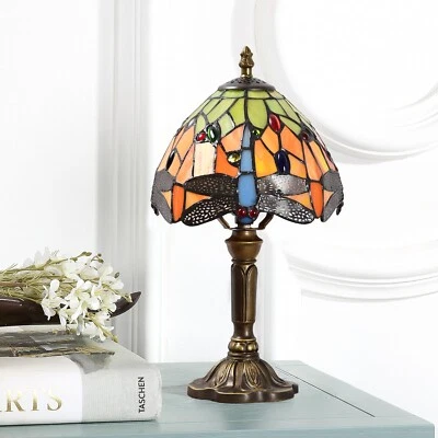 Tiffany Style Dragonfly Stained Glass Art Light Retro Decor Table Lamp 14"Tall - Image 1 of 4