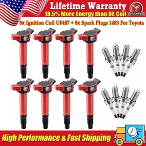 UF487 High Performance Ignition Coil & Iridium Spark Plug For Toyota Tundra V8 - Picture 1 of 24