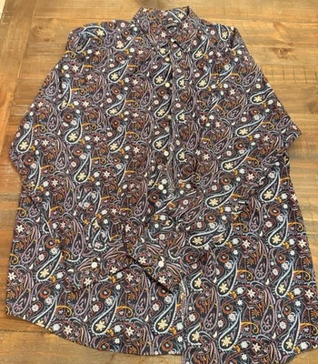 Camisa Roundtree & Yorke 2XT Para Hombre Paisley Floral Botón Azul Marino 100% Algodón Foto 1 de 4